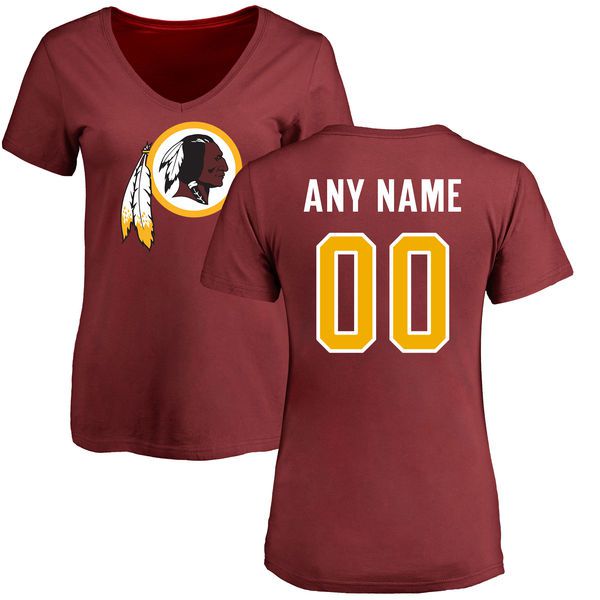 Women Washington Redskins NFL Pro Line Maroon Any Name and Number Logo Custom Slim Fit T-Shirt->nfl t-shirts->Sports Accessory